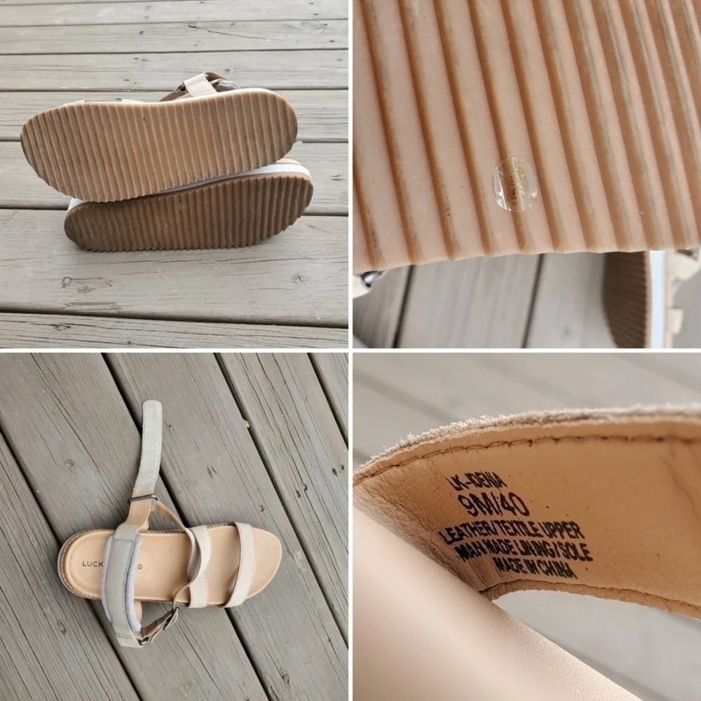 Lucky Brand Idenia Tan Nude Nubuck Suede Leather Platform Buckle Wedge Sandals 9